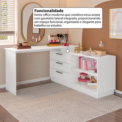 Cômoda com Penteadeira Rocher 3 Gavetas 2 Nichos Branco - Pnr Móveis