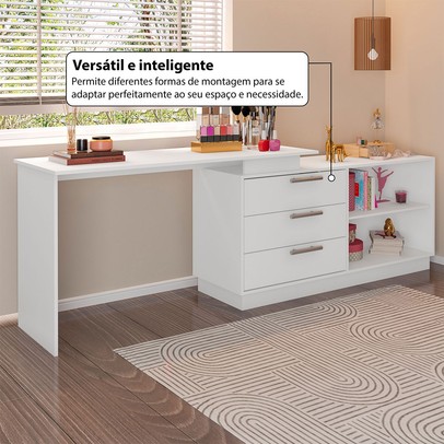 Cômoda com Penteadeira Rocher 3 Gavetas 2 Nichos Branco - Pnr Móveis