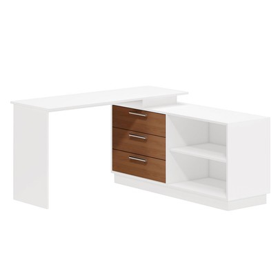 Cômoda com Penteadeira Rocher 3 Gavetas 2 Nichos Branco/Freijó - Pnr Móveis