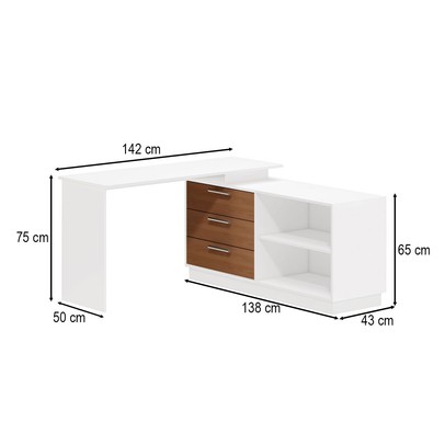 Cômoda com Penteadeira Rocher 3 Gavetas 2 Nichos Branco/Freijó - Pnr Móveis