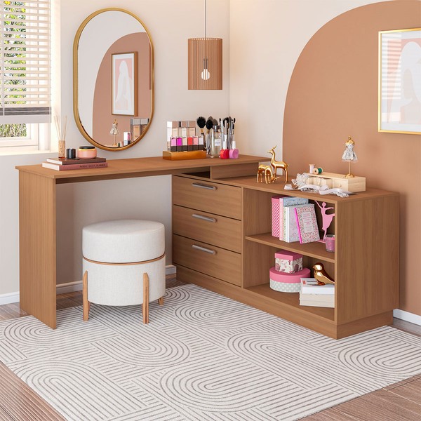 Cômoda com Penteadeira Rocher 3 Gavetas 2 Nichos Freijó - Pnr Móveis