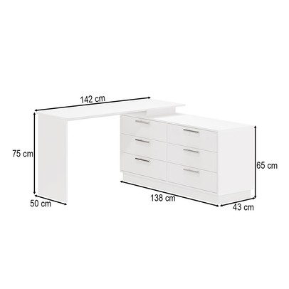 Mesa Escrivaninha com Cômoda Rocher 6 Gavetas Branco - Pnr Móveis