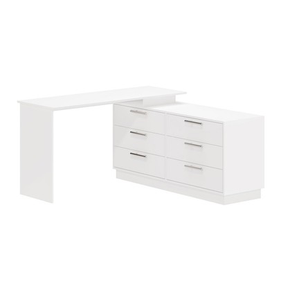 Mesa Escrivaninha com Cômoda Rocher 6 Gavetas Branco - Pnr Móveis