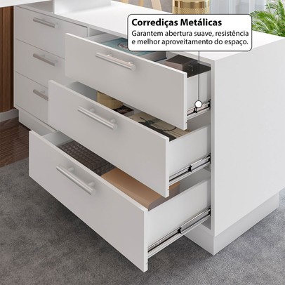 Mesa Escrivaninha com Cômoda Rocher 6 Gavetas Branco - Pnr Móveis