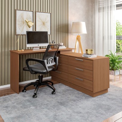 Mesa Escrivaninha com Cômoda Rocher 6 Gavetas Freijó - Pnr Móveis