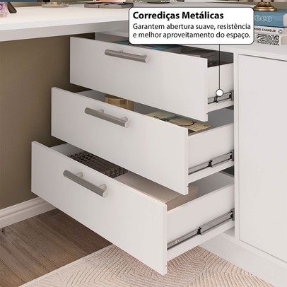 Penteadeira com Cômoda Rocher 2 Portas 3 Gavetas Branco - Pnr Móveis