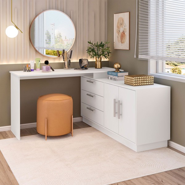 Penteadeira com Cômoda Rocher 2 Portas 3 Gavetas Branco - Pnr Móveis
