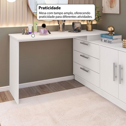 Penteadeira com Cômoda Rocher 2 Portas 3 Gavetas Branco - Pnr Móveis