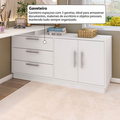 Penteadeira com Cômoda Rocher 2 Portas 3 Gavetas Branco - Pnr Móveis