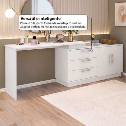 Penteadeira com Cômoda Rocher 2 Portas 3 Gavetas Branco - Pnr Móveis