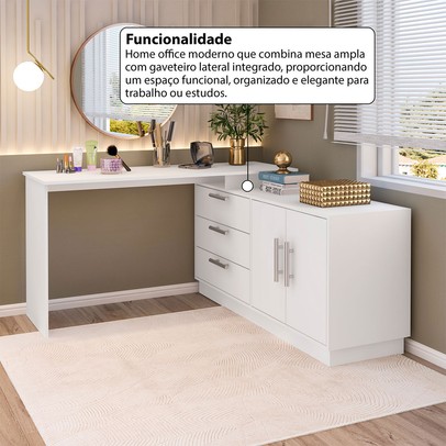 Penteadeira com Cômoda Rocher 2 Portas 3 Gavetas Branco - Pnr Móveis