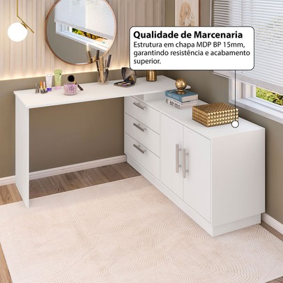 Penteadeira com Cômoda Rocher 2 Portas 3 Gavetas Branco - Pnr Móveis