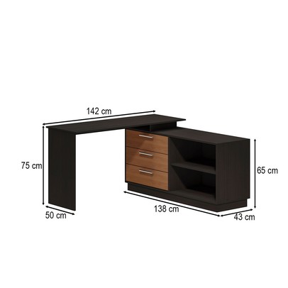 Mesa Escrivaninha com Cômoda Rocher 3 Gavetas 2 Nichos Preto/Freijó - Pnr Móveis