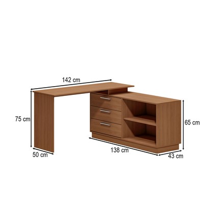Mesa Escrivaninha com Cômoda Rocher 3 Gavetas 2 Nichos Freijó - Pnr Móveis