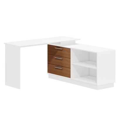 Mesa Escrivaninha com Cômoda Rocher 3 Gavetas 2 Nichos Branco/Freijó - Pnr Móveis