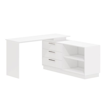 Mesa Escrivaninha com Cômoda Rocher 3 Gavetas 2 Nichos Branco - Pnr Móveis