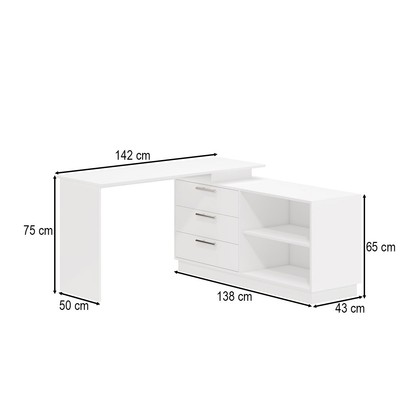 Mesa Escrivaninha com Cômoda Rocher 3 Gavetas 2 Nichos Branco - Pnr Móveis