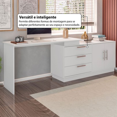 Mesa Escrivaninha com Cômoda Rocher 3 Gavetas 2 Nichos Branco - Pnr Móveis