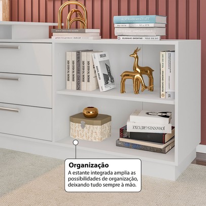 Mesa Escrivaninha com Cômoda Rocher 3 Gavetas 2 Nichos Branco - Pnr Móveis