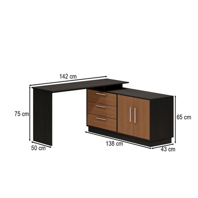 Mesa Escrivaninha com Cômoda Rocher 2 Portas 3 Gavetas Preto/Freijó - Pnr Móveis