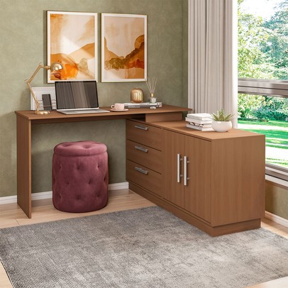 Mesa Escrivaninha com Cômoda Rocher 2 Portas 3 Gavetas Freijó - Pnr Móveis