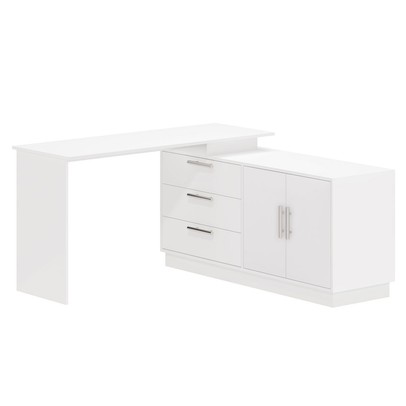 Mesa Escrivaninha com Cômoda Rocher 2 Portas 3 Gavetas Branco - Pnr Móveis