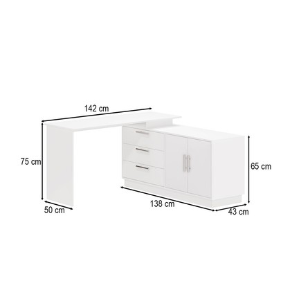 Mesa Escrivaninha com Cômoda Rocher 2 Portas 3 Gavetas Branco - Pnr Móveis