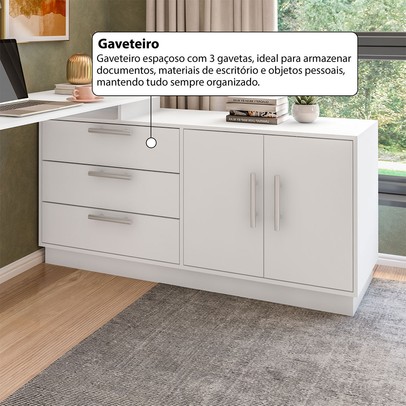 Mesa Escrivaninha com Cômoda Rocher 2 Portas 3 Gavetas Branco - Pnr Móveis