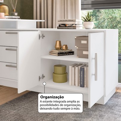 Mesa Escrivaninha com Cômoda Rocher 2 Portas 3 Gavetas Branco - Pnr Móveis