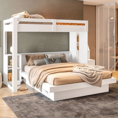 Beliche Luar 2 Portas 2 Gavetas com Escada Branco - Pnr Móveis