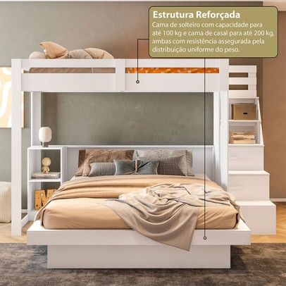 Beliche Luar 2 Portas 2 Gavetas com Escada Branco - Pnr Móveis