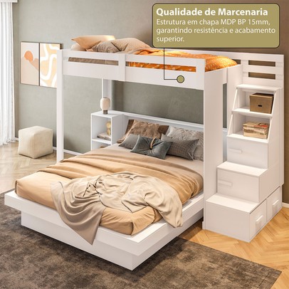 Beliche Luar 2 Portas 2 Gavetas com Escada Branco - Pnr Móveis