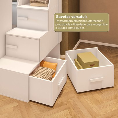 Beliche Luar 2 Portas 2 Gavetas com Escada Branco - Pnr Móveis