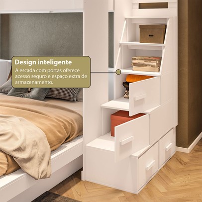Beliche Luar 2 Portas 2 Gavetas com Escada Branco - Pnr Móveis