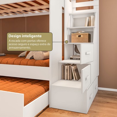 Treliche Luar 2 Portas 2 Nichos com Escada Branco - Pnr Móveis