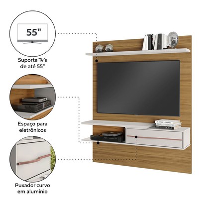 Painel para TV Até 55 Polegadas 1 Porta Eagle Freijó Trend/Off White - Pnr Móveis