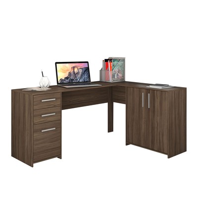 Mesa para Escritório 2 Portas 3 Gavetas Mirage Nogal Trend - Pnr Móveis