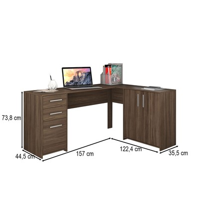 Mesa para Escritório 2 Portas 3 Gavetas Mirage Nogal Trend - Pnr Móveis