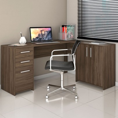 Mesa para Escritório 2 Portas 3 Gavetas Mirage Nogal Trend - Pnr Móveis