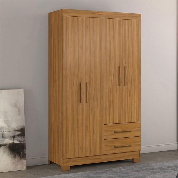 Guarda-Roupa Solteiro Essen 4 Portas 2 Gavetas Freijó Trend - Pnr Móveis