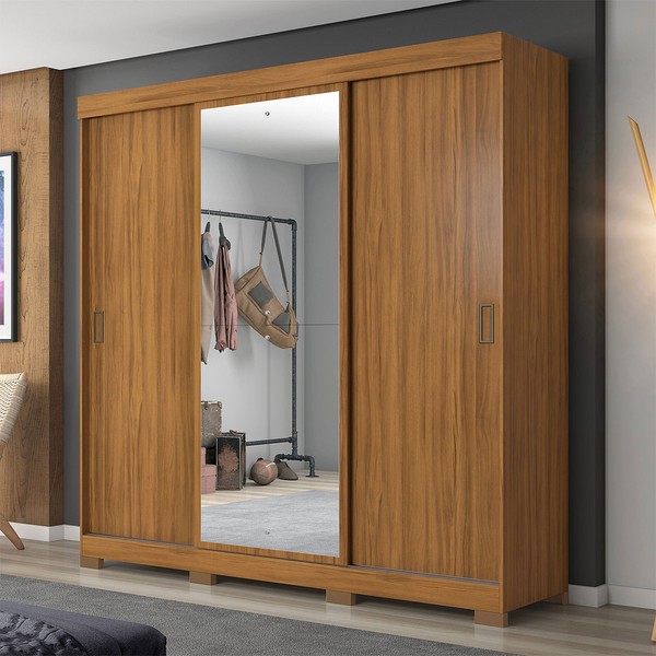 Guarda-Roupa Casal édem 3 Portas 4 Gavetas com Espelho Freijó Trend - Pnr Móveis