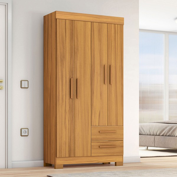 Guarda-Roupa Solteiro Dortmund 4 Portas 2 Gavetas Freijó Trend - Pnr Móveis