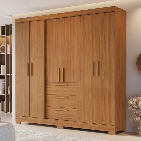 Guarda-Roupa Casal Joaquina 6 Portas 3 Gavetas 100% Mdf Freijó Trend - Pnr Móveis