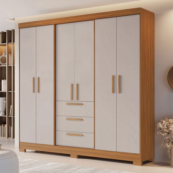 Guarda-Roupa Casal Joaquina 6 Portas 3 Gavetas 100% Mdf Freijó Trend/Off White - Pnr Móveis