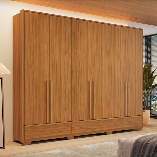 Guarda-Roupa Casal Hill 6 Portas 3 Gavetas 100% Mdf Freijó Trend - Pnr Móveis