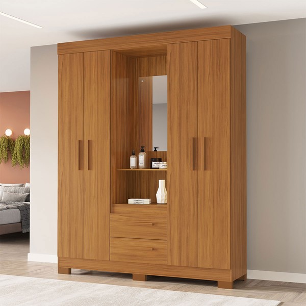 Guarda-Roupa Casal Tijucas 4 Portas 2 Gavetas com Espelho Freijó Trend - Pnr Móveis