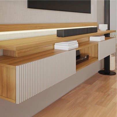 Painel para TV Até 75 Polegadas Marataízes 2 Portas Freijó Trend/Off White - Pnr Móveis