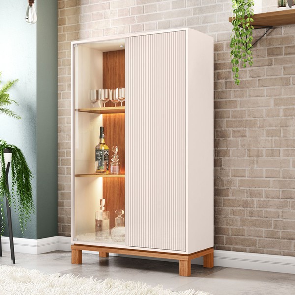 Cristaleira Mondrian 2 Portas com Vidro e Led Off White Mr/Freijo - Caemmun