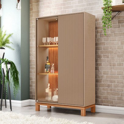 Cristaleira Mondrian 2 Portas com Vidro e Led Sued Mr/Freijo - Caemmun