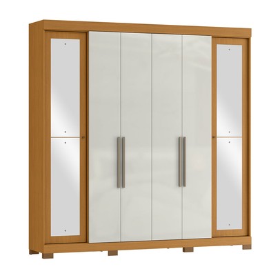 Guarda-Roupa Casal Bogota 6 Portas 4 Gavetas com Espelho Cinamomo/Off White - Mx Móveis